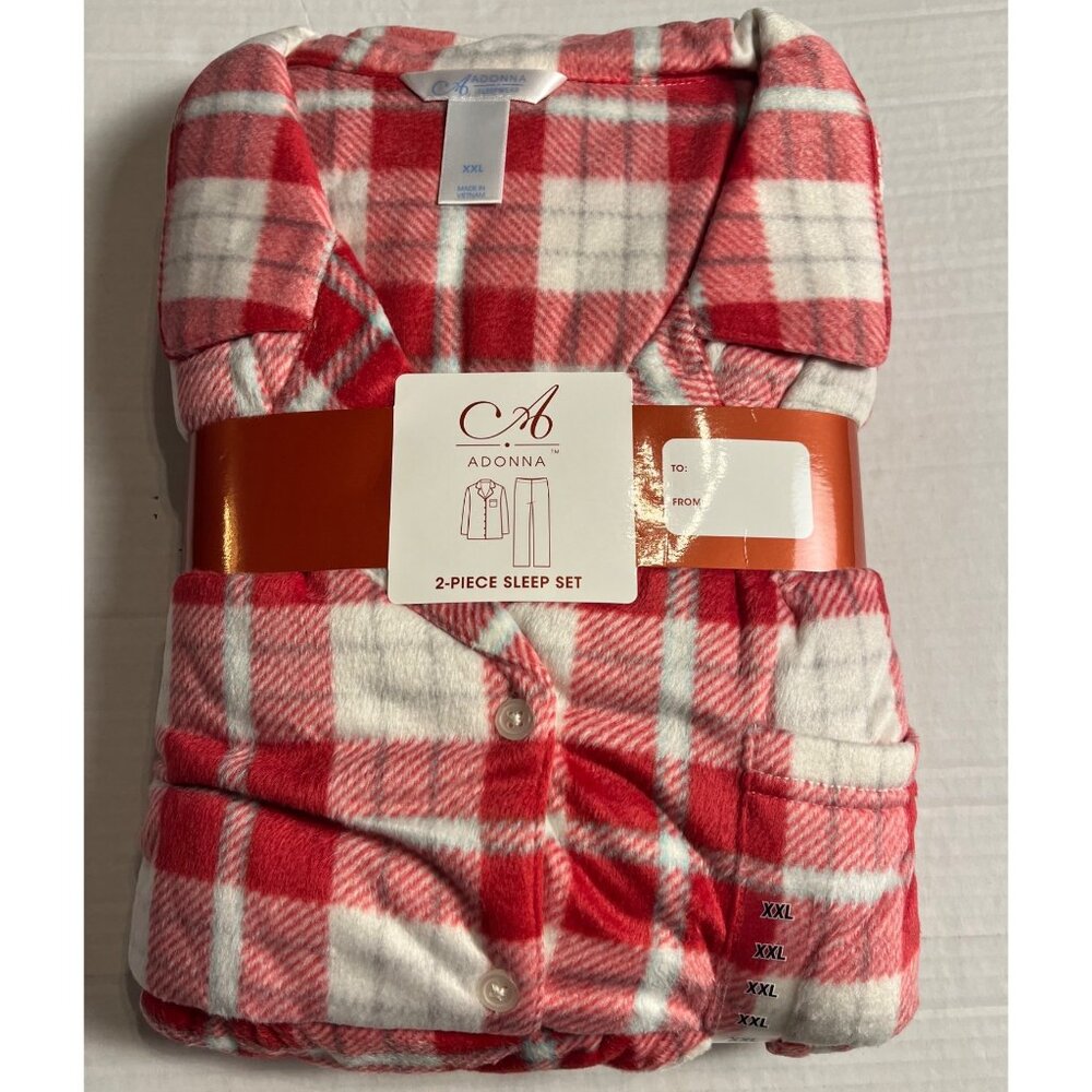 Adonna XXL Red & White Plaid 2-Piece Sleepwear Set  100% Polyester